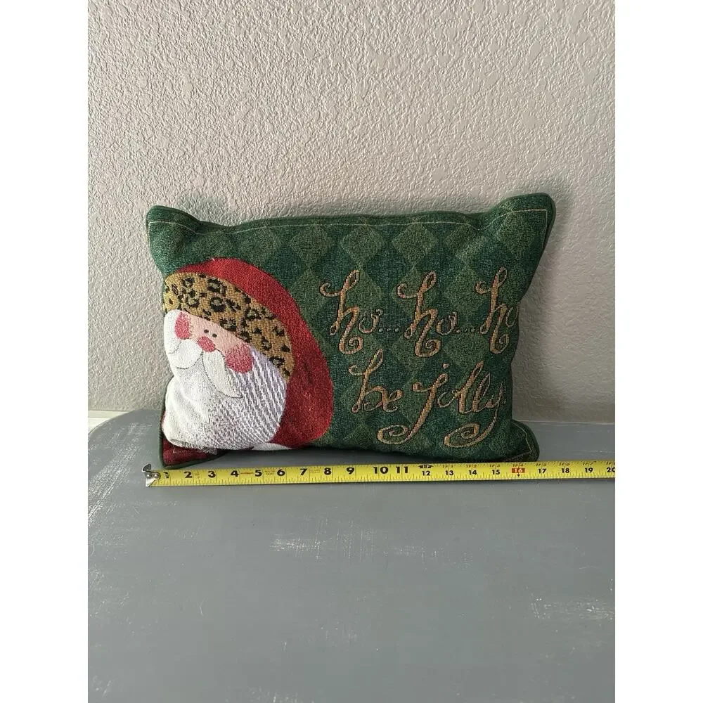 Christmas Rectangular Throw Pillow Tapestry Front Santa Face 17”x12” Ho Ho Jolly